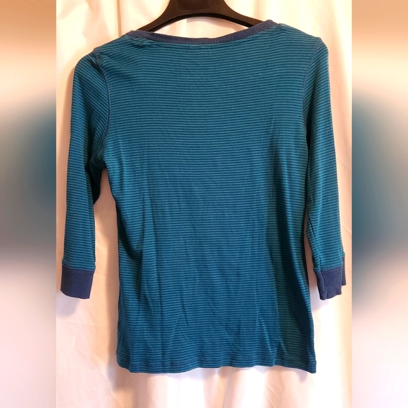 Vintage Esprit 3/4 sleeve blue stripe T-shirt - Picture 2 of 3